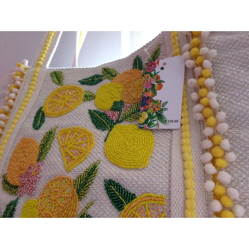 Nwt White Lemon Print Tote Bag With Structured De… - image 5